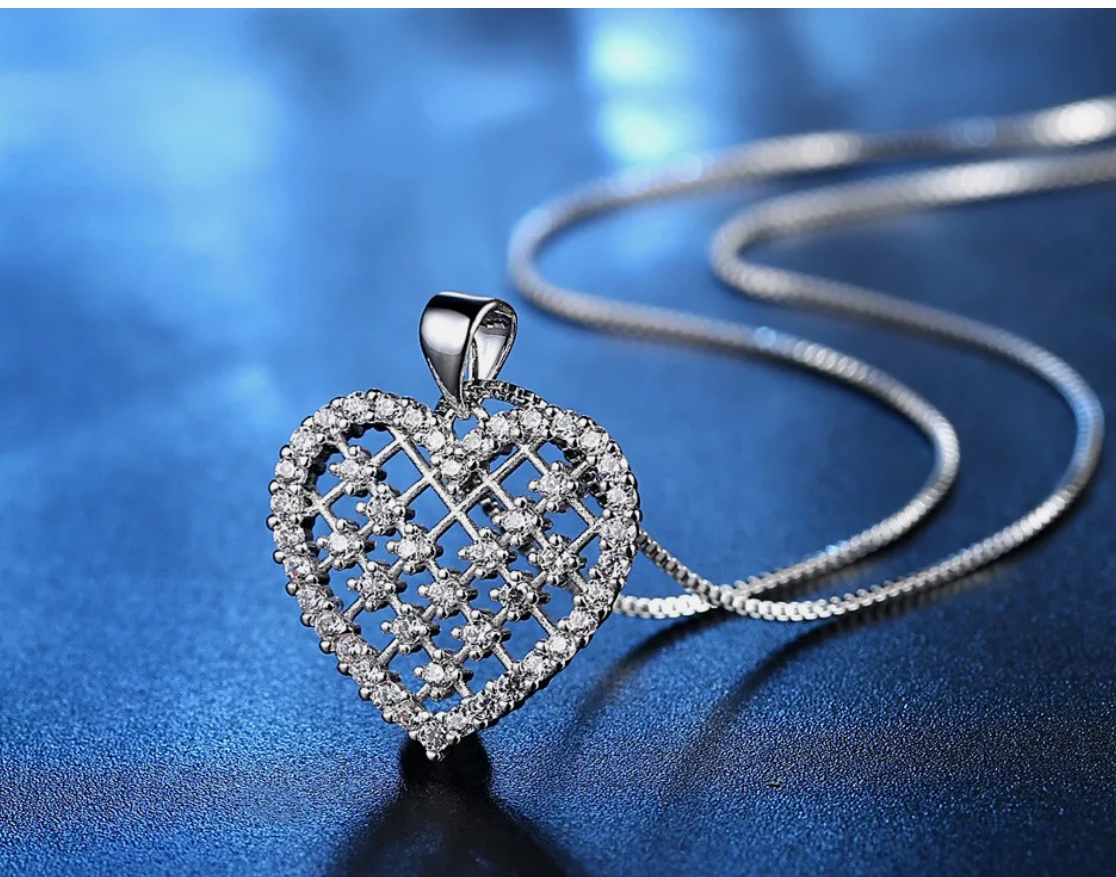 Heart Love Pendant Swarovski Silver Chain Necklace Women Jewellery Gift UK