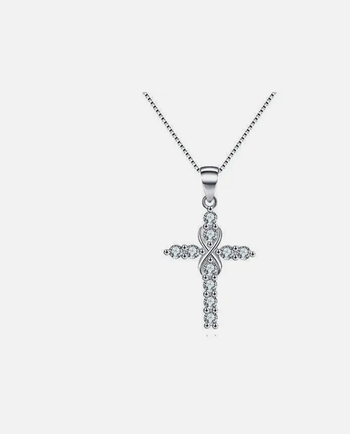 925 Sterling Silver CZ Infinity Cross Necklace Silver Pendant Women Jewelry