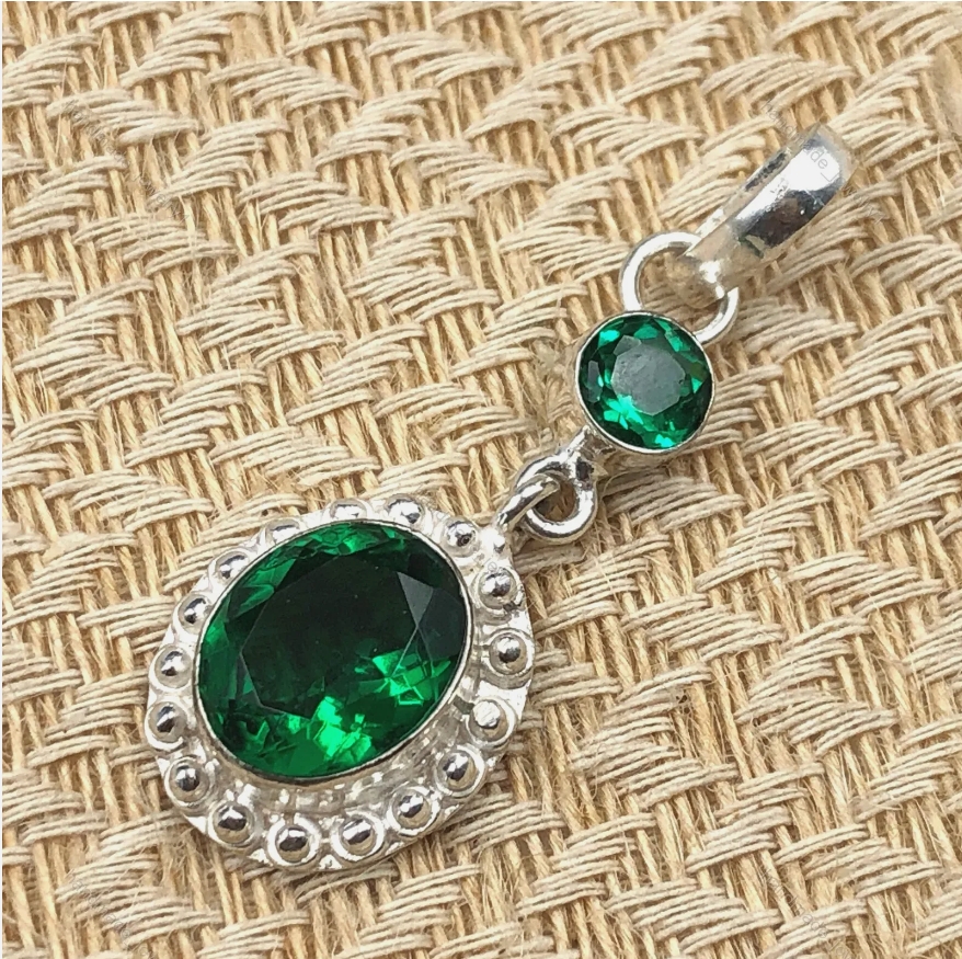 Natural Green Emerald Gemstone Pendant 925 Sterling Silver Jewelry For Girls